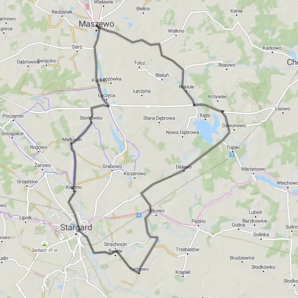 Map miniature of "Exploring Zachodniopomorskie" cycling inspiration in Zachodniopomorskie, Poland. Generated by Tarmacs.app cycling route planner