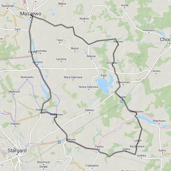 Miniatura mapy "Trasa szosowa w okolicach Maszewa" - trasy rowerowej w Zachodniopomorskie, Poland. Wygenerowane przez planer tras rowerowych Tarmacs.app