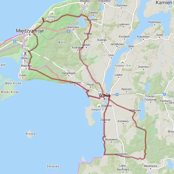 Map miniature of "Wysoczyzna Adventure" cycling inspiration in Zachodniopomorskie, Poland. Generated by Tarmacs.app cycling route planner