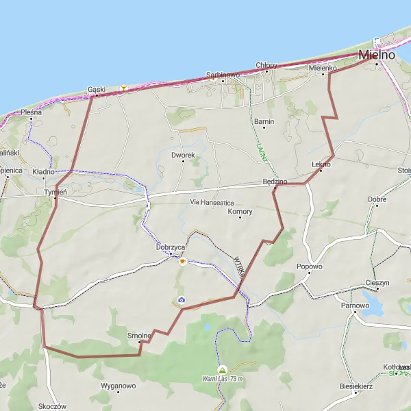 Miniatura mapy "Trasa Gravel Będzino" - trasy rowerowej w Zachodniopomorskie, Poland. Wygenerowane przez planer tras rowerowych Tarmacs.app