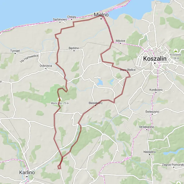 Miniatura mapy "Trasa Gravelowa do Mielenka" - trasy rowerowej w Zachodniopomorskie, Poland. Wygenerowane przez planer tras rowerowych Tarmacs.app