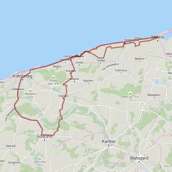 Miniatura mapy "Trasa Gravelowa do Chłopów" - trasy rowerowej w Zachodniopomorskie, Poland. Wygenerowane przez planer tras rowerowych Tarmacs.app