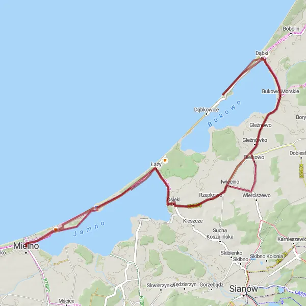 Miniatura mapy "Trasa Gravelowa do Unieści" - trasy rowerowej w Zachodniopomorskie, Poland. Wygenerowane przez planer tras rowerowych Tarmacs.app