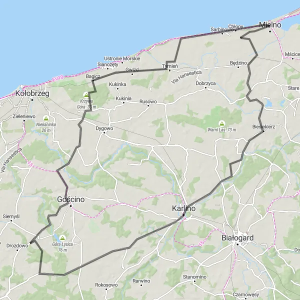 Miniatura mapy "Trasa Road Mielenko" - trasy rowerowej w Zachodniopomorskie, Poland. Wygenerowane przez planer tras rowerowych Tarmacs.app
