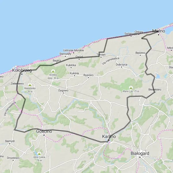 Miniatura mapy "Trasa Road Mielenko" - trasy rowerowej w Zachodniopomorskie, Poland. Wygenerowane przez planer tras rowerowych Tarmacs.app
