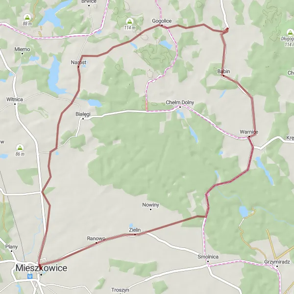 Miniatura mapy "Trasa Narost-Gogolice-Zielin" - trasy rowerowej w Zachodniopomorskie, Poland. Wygenerowane przez planer tras rowerowych Tarmacs.app