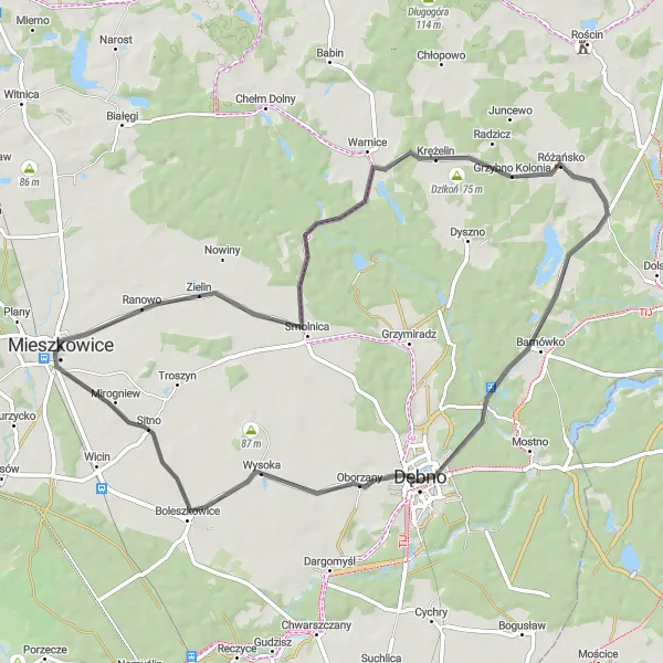Miniatura mapy "Trasa przez Dzikoń i Dębno" - trasy rowerowej w Zachodniopomorskie, Poland. Wygenerowane przez planer tras rowerowych Tarmacs.app