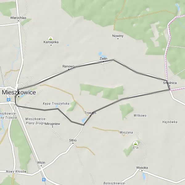 Miniatura mapy "Trasa Mieszkowice - Smolnica - Troszyn" - trasy rowerowej w Zachodniopomorskie, Poland. Wygenerowane przez planer tras rowerowych Tarmacs.app