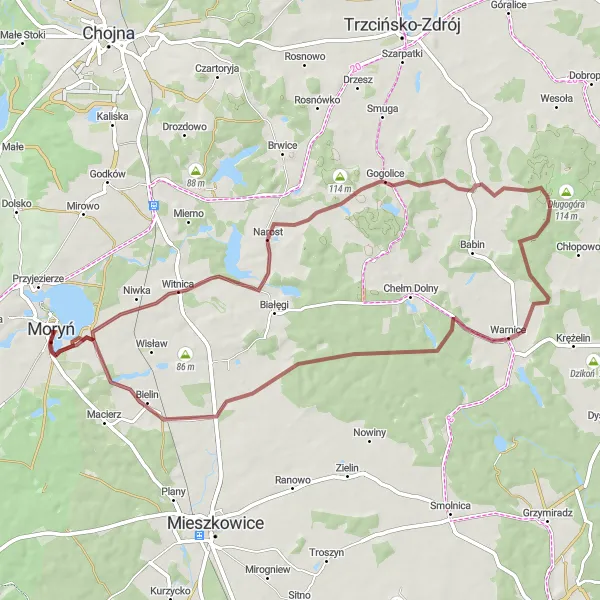 Miniatura mapy "Przejażdżka gravelowa przez Gądno i Narost" - trasy rowerowej w Zachodniopomorskie, Poland. Wygenerowane przez planer tras rowerowych Tarmacs.app