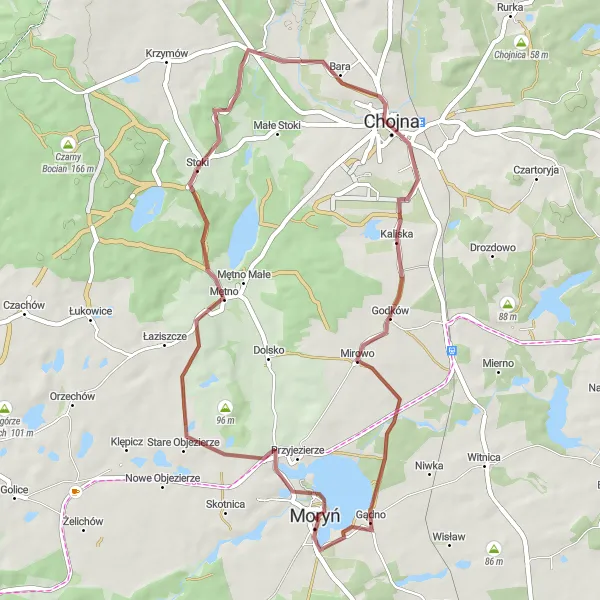 Map miniature of "Gravel Route from Moryń to Godków" cycling inspiration in Zachodniopomorskie, Poland. Generated by Tarmacs.app cycling route planner