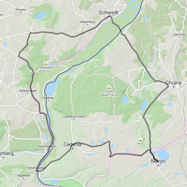 Map miniature of "Morzycko-Krähenberg Loop" cycling inspiration in Zachodniopomorskie, Poland. Generated by Tarmacs.app cycling route planner