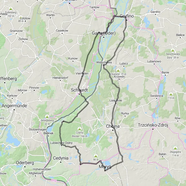 Map miniature of "Jezioro Morzycko Challenge" cycling inspiration in Zachodniopomorskie, Poland. Generated by Tarmacs.app cycling route planner