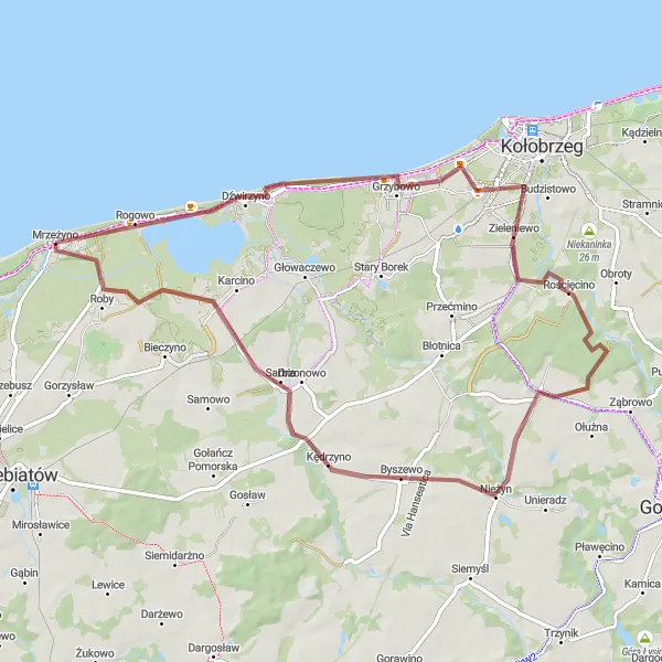 Miniatura mapy "Trasa widokowa na wybrzeże" - trasy rowerowej w Zachodniopomorskie, Poland. Wygenerowane przez planer tras rowerowych Tarmacs.app