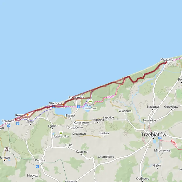 Miniatura mapy "Szlak na szczyt - Mrzeżyno i okolice" - trasy rowerowej w Zachodniopomorskie, Poland. Wygenerowane przez planer tras rowerowych Tarmacs.app