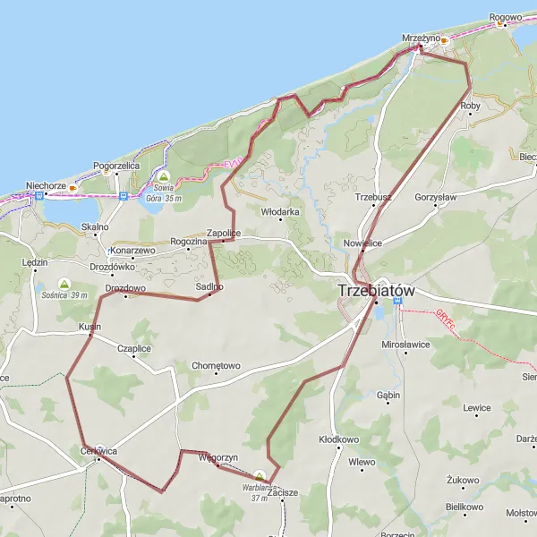 Miniatura mapy "Trasa gravelowa nad morzem" - trasy rowerowej w Zachodniopomorskie, Poland. Wygenerowane przez planer tras rowerowych Tarmacs.app