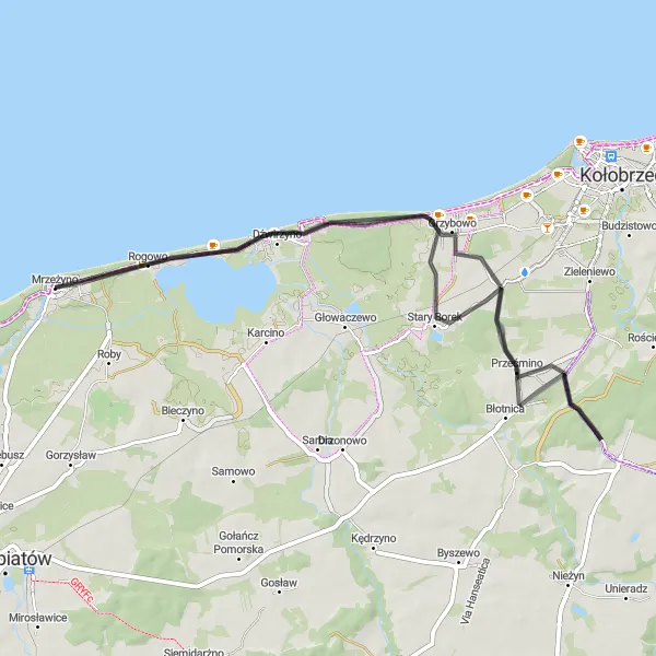 Map miniature of "Coastal Serenity" cycling inspiration in Zachodniopomorskie, Poland. Generated by Tarmacs.app cycling route planner