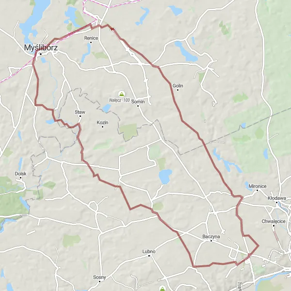 Miniatura mapy "Gravelowa Przygoda" - trasy rowerowej w Zachodniopomorskie, Poland. Wygenerowane przez planer tras rowerowych Tarmacs.app