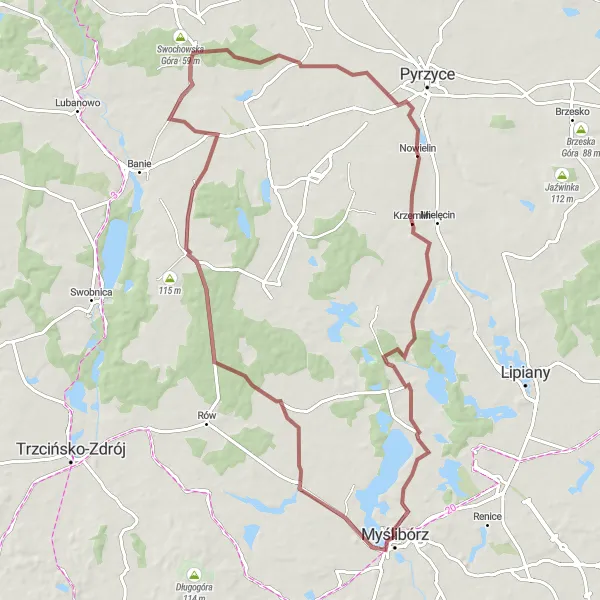 Miniatura mapy "Szlak Przez Dzicze Tereny i Malownicze Wioski" - trasy rowerowej w Zachodniopomorskie, Poland. Wygenerowane przez planer tras rowerowych Tarmacs.app