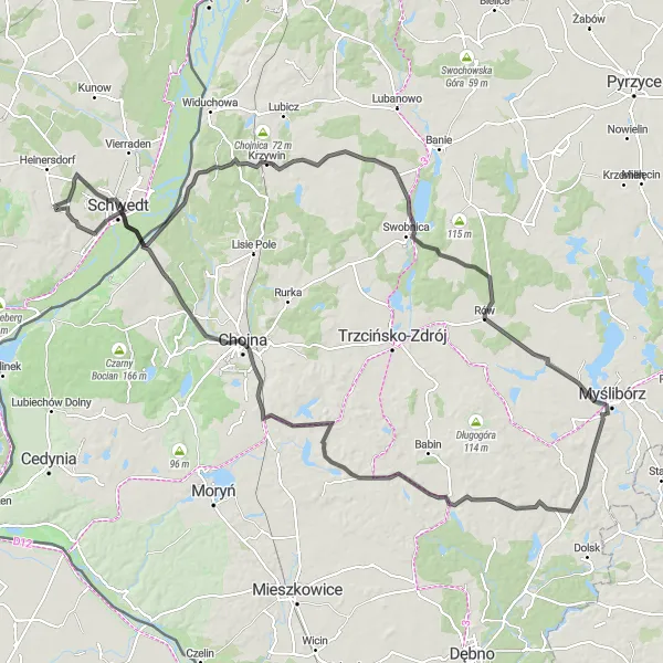 Miniatura mapy "Krajobrazy Pomorza Zachodniego" - trasy rowerowej w Zachodniopomorskie, Poland. Wygenerowane przez planer tras rowerowych Tarmacs.app