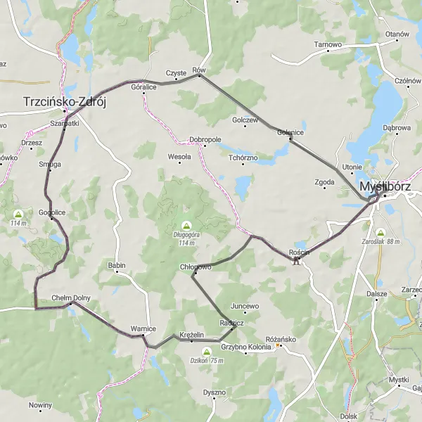 Miniatura mapy "Podróże przez Chełm Górny" - trasy rowerowej w Zachodniopomorskie, Poland. Wygenerowane przez planer tras rowerowych Tarmacs.app