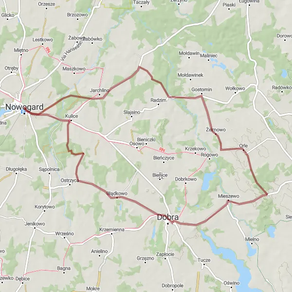 Miniatura mapy "Trasa Gravelowa do Jarchlino" - trasy rowerowej w Zachodniopomorskie, Poland. Wygenerowane przez planer tras rowerowych Tarmacs.app