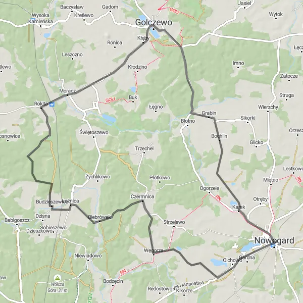 Map miniature of "Scenic Road Cycling: Nowogard to Rokita" cycling inspiration in Zachodniopomorskie, Poland. Generated by Tarmacs.app cycling route planner