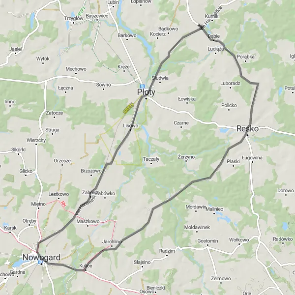 Map miniature of "Rolling Hills Road Cycling: Nowogard to Kulice" cycling inspiration in Zachodniopomorskie, Poland. Generated by Tarmacs.app cycling route planner