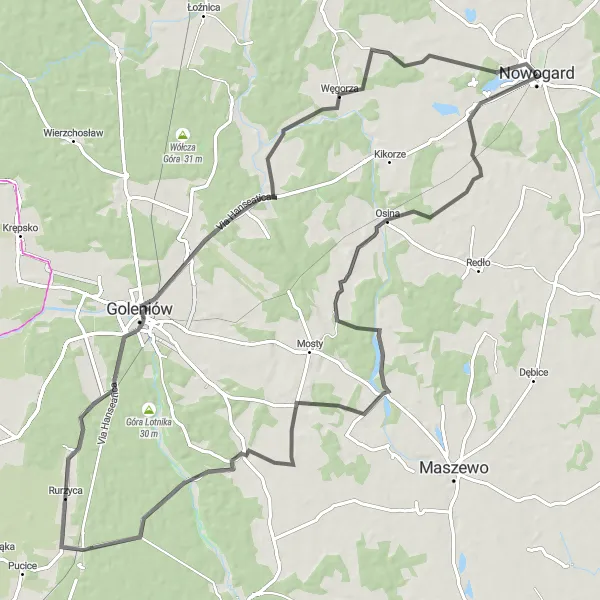 Miniatura mapy "Trasa Szosowa do Bodzęcin" - trasy rowerowej w Zachodniopomorskie, Poland. Wygenerowane przez planer tras rowerowych Tarmacs.app
