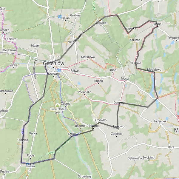 Miniatura mapy "Trasa szosowa przez Danowo, Kliniska Wielkie i Goleniów" - trasy rowerowej w Zachodniopomorskie, Poland. Wygenerowane przez planer tras rowerowych Tarmacs.app