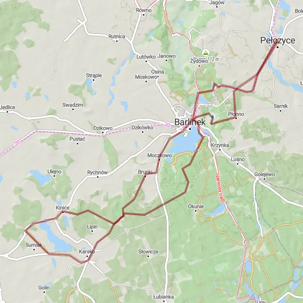 Miniatura mapy "Trasa Gravel: Pełczyce - Łyskowo - Barlinek" - trasy rowerowej w Zachodniopomorskie, Poland. Wygenerowane przez planer tras rowerowych Tarmacs.app