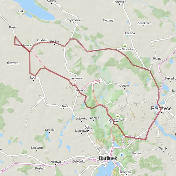 Miniatura mapy "Trasa Gravel: Pełczyce - Lisia Góra - Żydowo" - trasy rowerowej w Zachodniopomorskie, Poland. Wygenerowane przez planer tras rowerowych Tarmacs.app