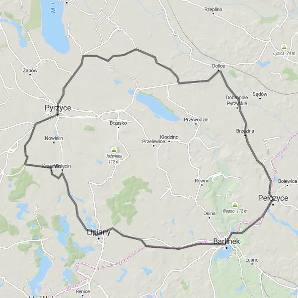 Miniatura mapy "Trasa szosowa przez Barlinek i Lipiany" - trasy rowerowej w Zachodniopomorskie, Poland. Wygenerowane przez planer tras rowerowych Tarmacs.app