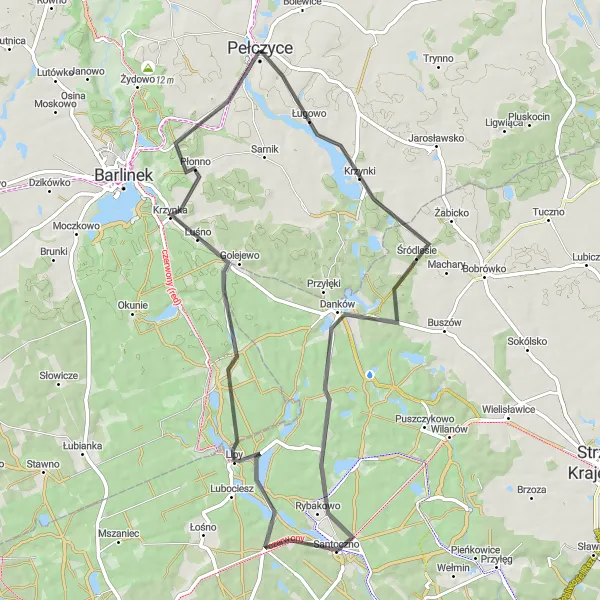Miniatura mapy "Trasa Road: Pełcz - Moczydło - Danków" - trasy rowerowej w Zachodniopomorskie, Poland. Wygenerowane przez planer tras rowerowych Tarmacs.app