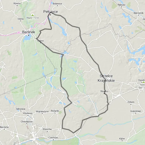 Map miniature of "Jarosławsko Adventure" cycling inspiration in Zachodniopomorskie, Poland. Generated by Tarmacs.app cycling route planner