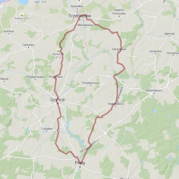 Miniatura mapy "Trasa rowerowa przez Baszewice i Warblanka" - trasy rowerowej w Zachodniopomorskie, Poland. Wygenerowane przez planer tras rowerowych Tarmacs.app