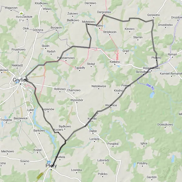 Miniatura mapy "Trasa przez Gryfice, Mołstowo i Pniewo" - trasy rowerowej w Zachodniopomorskie, Poland. Wygenerowane przez planer tras rowerowych Tarmacs.app