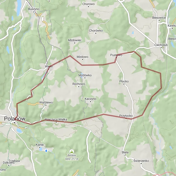 Map miniature of "Mzdowo Gravel Adventure" cycling inspiration in Zachodniopomorskie, Poland. Generated by Tarmacs.app cycling route planner