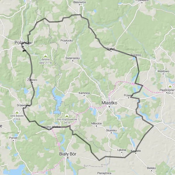 Map miniature of "The Red Bridge Loop" cycling inspiration in Zachodniopomorskie, Poland. Generated by Tarmacs.app cycling route planner