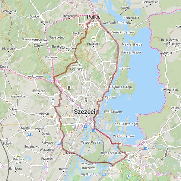 Map miniature of "A Gravel Adventure through Western Pomerania" cycling inspiration in Zachodniopomorskie, Poland. Generated by Tarmacs.app cycling route planner