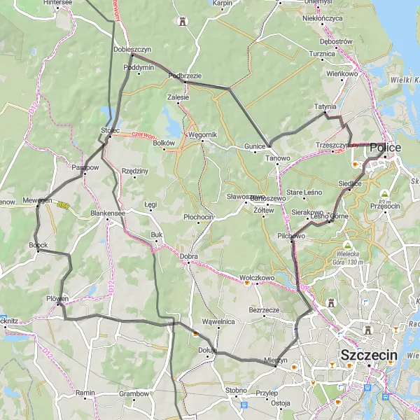 Map miniature of "Tour through Police and its surroundings" cycling inspiration in Zachodniopomorskie, Poland. Generated by Tarmacs.app cycling route planner