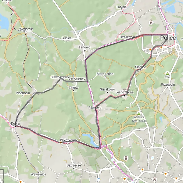 Map miniature of "Scenic ride around Police" cycling inspiration in Zachodniopomorskie, Poland. Generated by Tarmacs.app cycling route planner