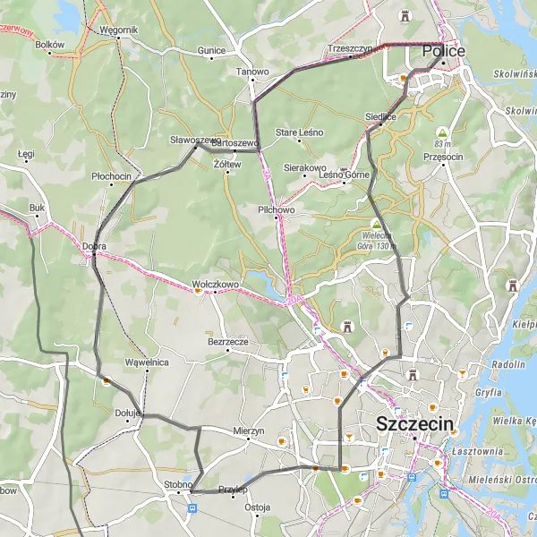 Map miniature of "Exploring the Countryside by Road Bike" cycling inspiration in Zachodniopomorskie, Poland. Generated by Tarmacs.app cycling route planner