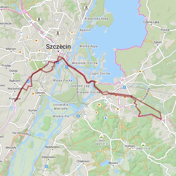 Miniatura mapy "Trasa Gravel przez Szczecin" - trasy rowerowej w Zachodniopomorskie, Poland. Wygenerowane przez planer tras rowerowych Tarmacs.app