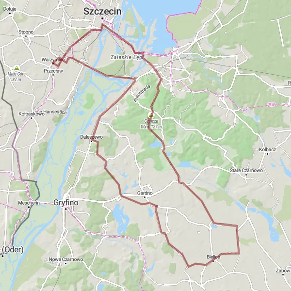 Map miniature of "Pomeranian Gravel Adventure" cycling inspiration in Zachodniopomorskie, Poland. Generated by Tarmacs.app cycling route planner