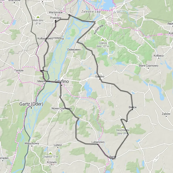 Map miniature of "Przecław - Roundtrip to Ustowo" cycling inspiration in Zachodniopomorskie, Poland. Generated by Tarmacs.app cycling route planner