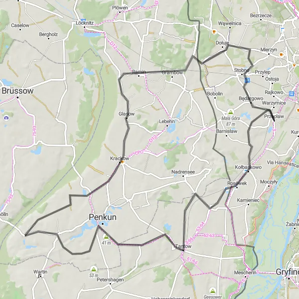 Map miniature of "Przecław - Karwowo Circular Route" cycling inspiration in Zachodniopomorskie, Poland. Generated by Tarmacs.app cycling route planner