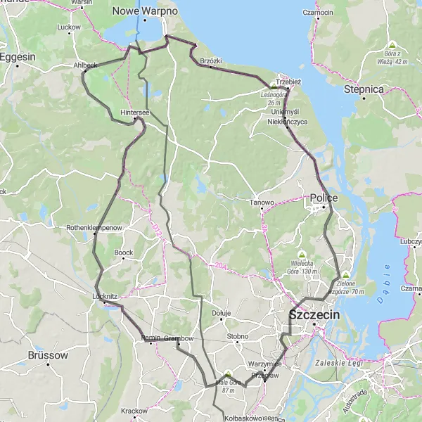 Map miniature of "The Scenic Road Loop" cycling inspiration in Zachodniopomorskie, Poland. Generated by Tarmacs.app cycling route planner