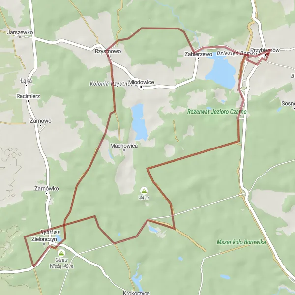 Miniatura mapy "Szlak Zielonczyn" - trasy rowerowej w Zachodniopomorskie, Poland. Wygenerowane przez planer tras rowerowych Tarmacs.app