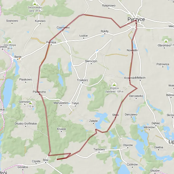 Miniatura mapy "Trasa gravelowa do Piaseczna" - trasy rowerowej w Zachodniopomorskie, Poland. Wygenerowane przez planer tras rowerowych Tarmacs.app