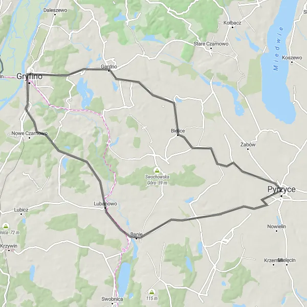 Map miniature of "Rokity Loop" cycling inspiration in Zachodniopomorskie, Poland. Generated by Tarmacs.app cycling route planner